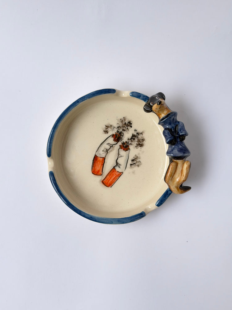 Dachshund dog handmade ceramic ashtray