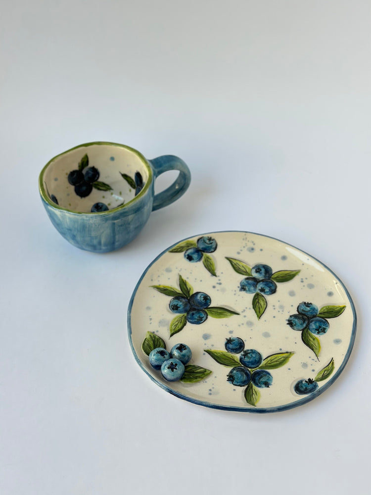 Blueberry handmade cup and plate