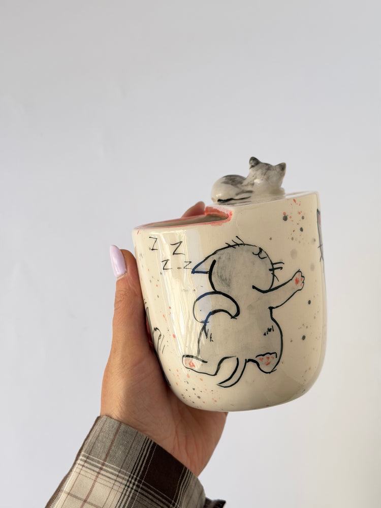 Cat handmade takeaway ceramic mug