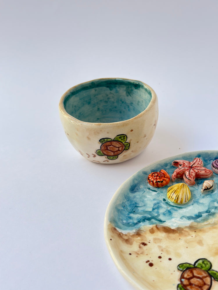 Sea Handmade ceramic coffee cup and plate