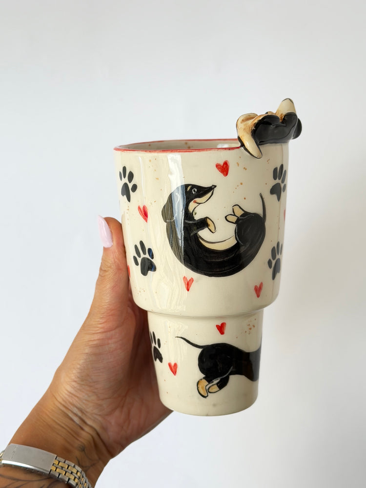 Dachshund dog handmade takeaway mug