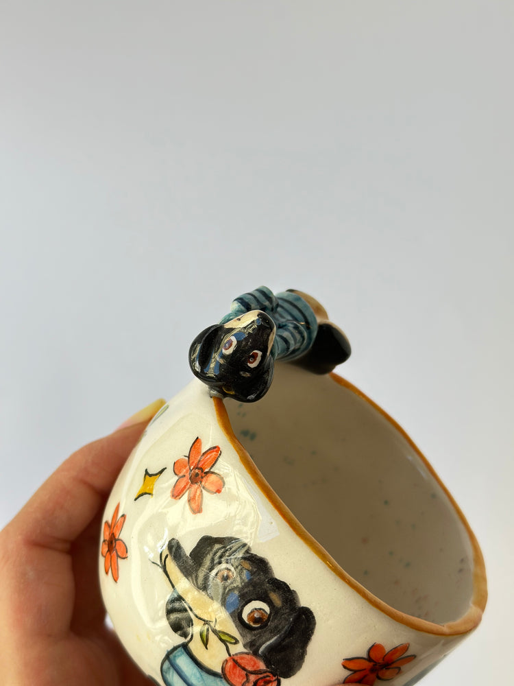 Dachshund dog handmade cup and plate