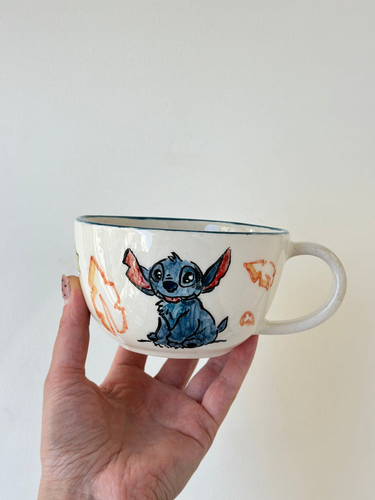 Blue big-eared handmade mug