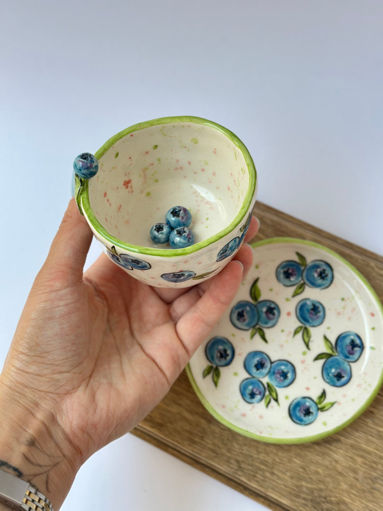 Blueberry handmade coffee cup and plate