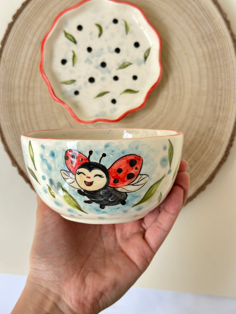 Ladybird handmade mug and plate