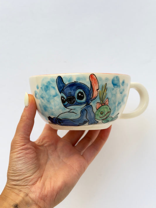 Blue long-eared monster handmade ceramic mug