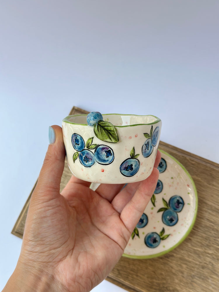 Blueberry handmade coffee cup and plate