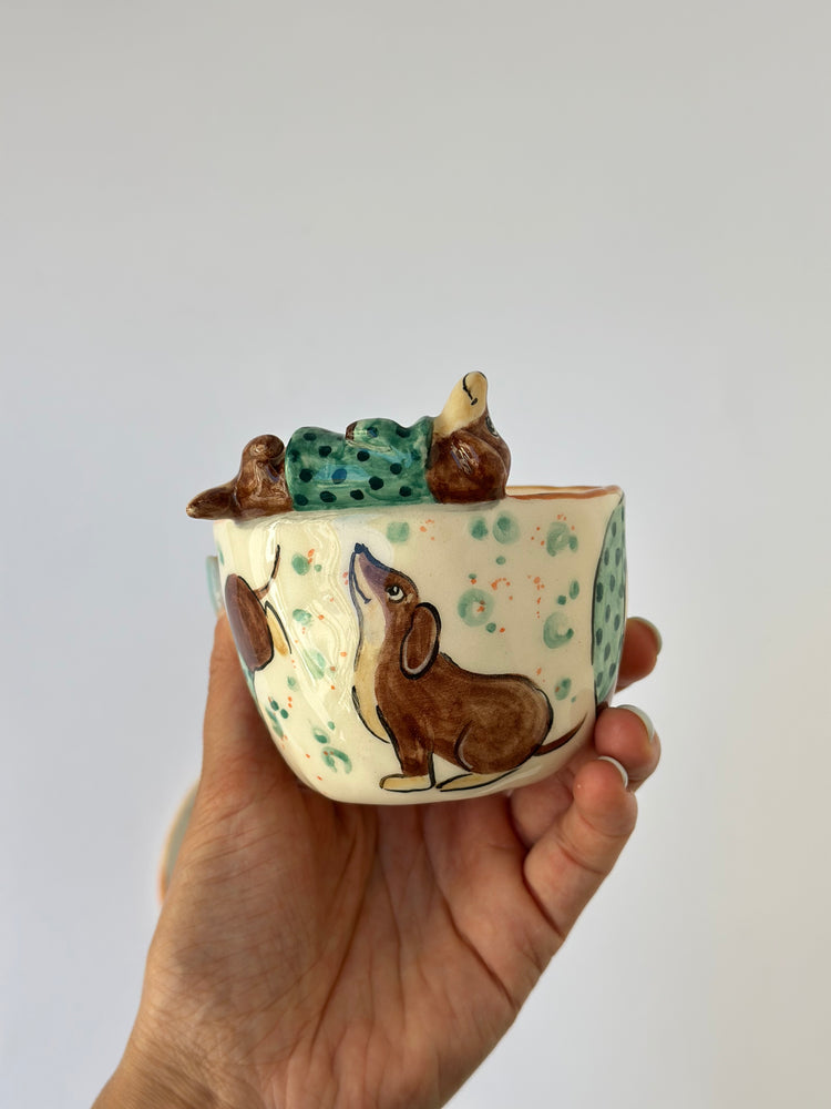 Dachshund dog handmade cup and plate