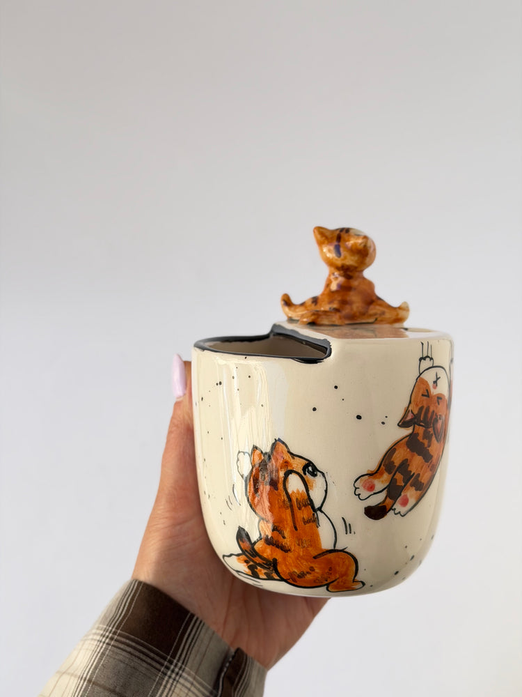 Cat handmade ceramic takeaway mug