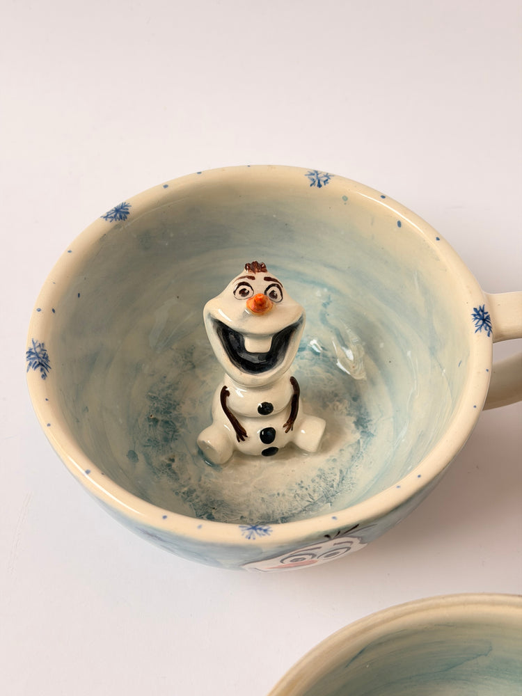 Snow man handmade ceramic mug