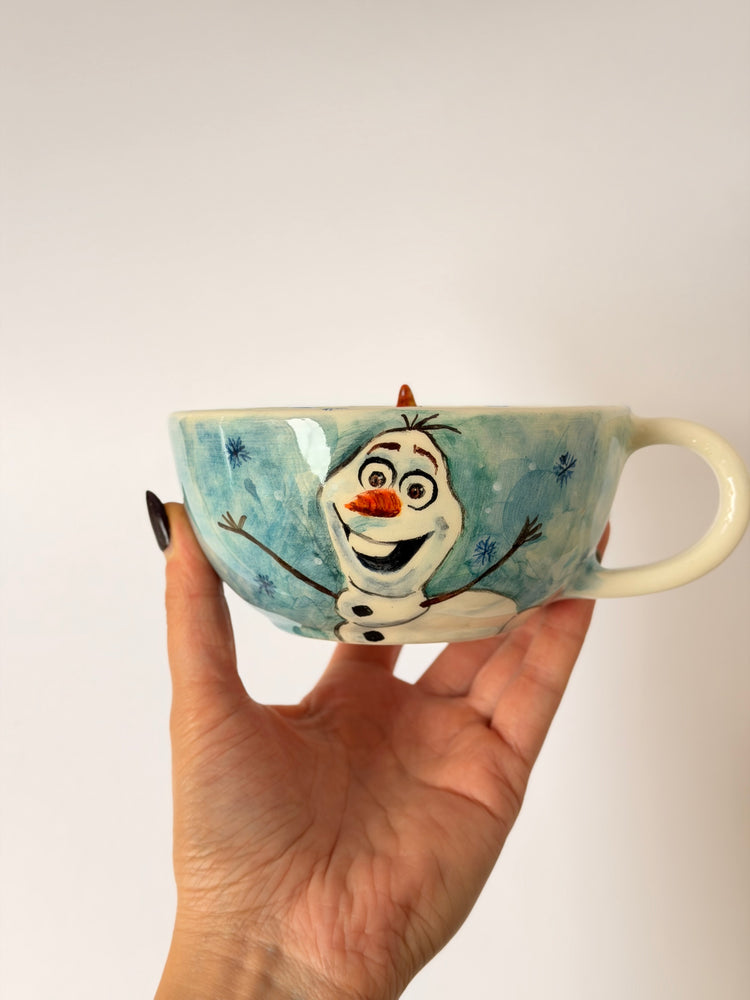 Snow man handmade ceramic mug
