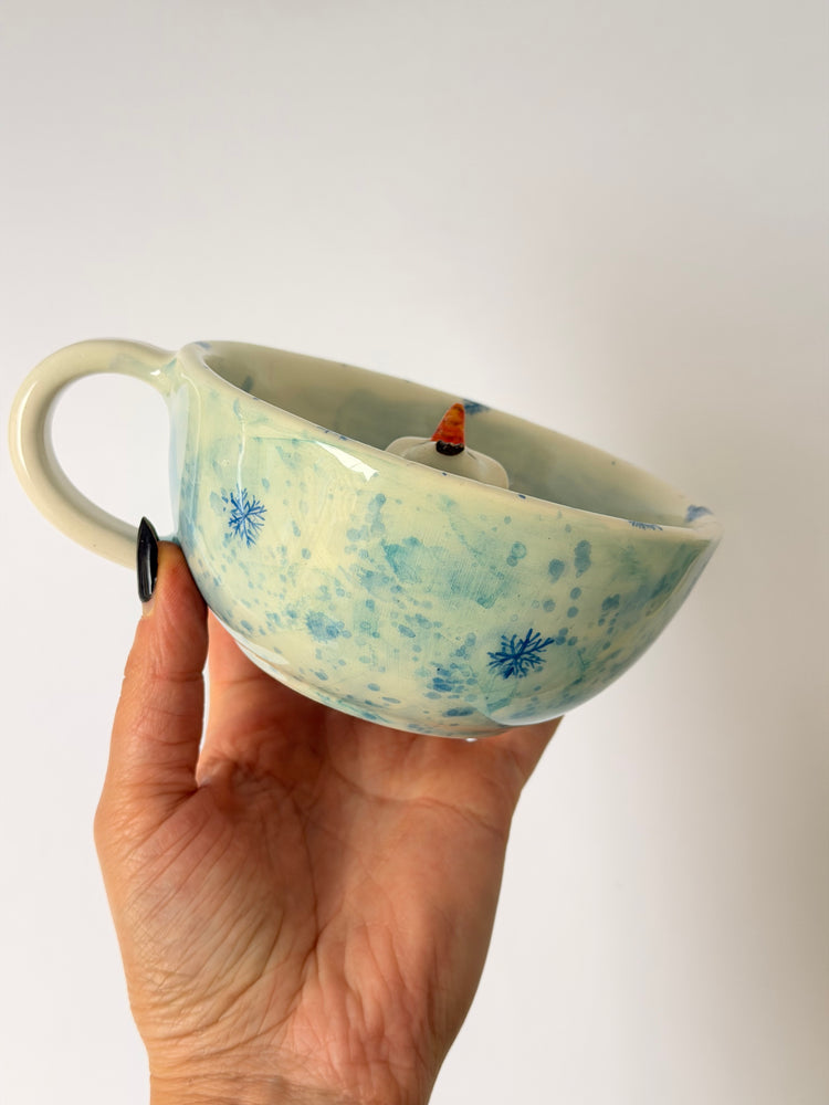 Snow man handmade ceramic mug