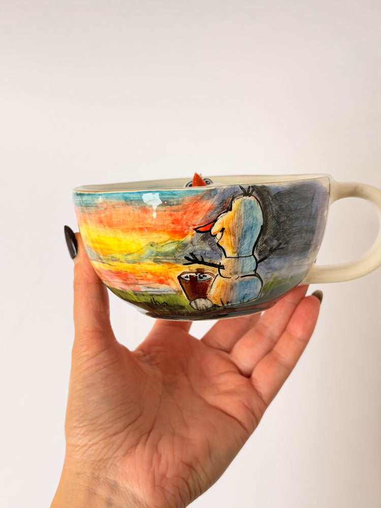 Snow man handmade ceramic mug