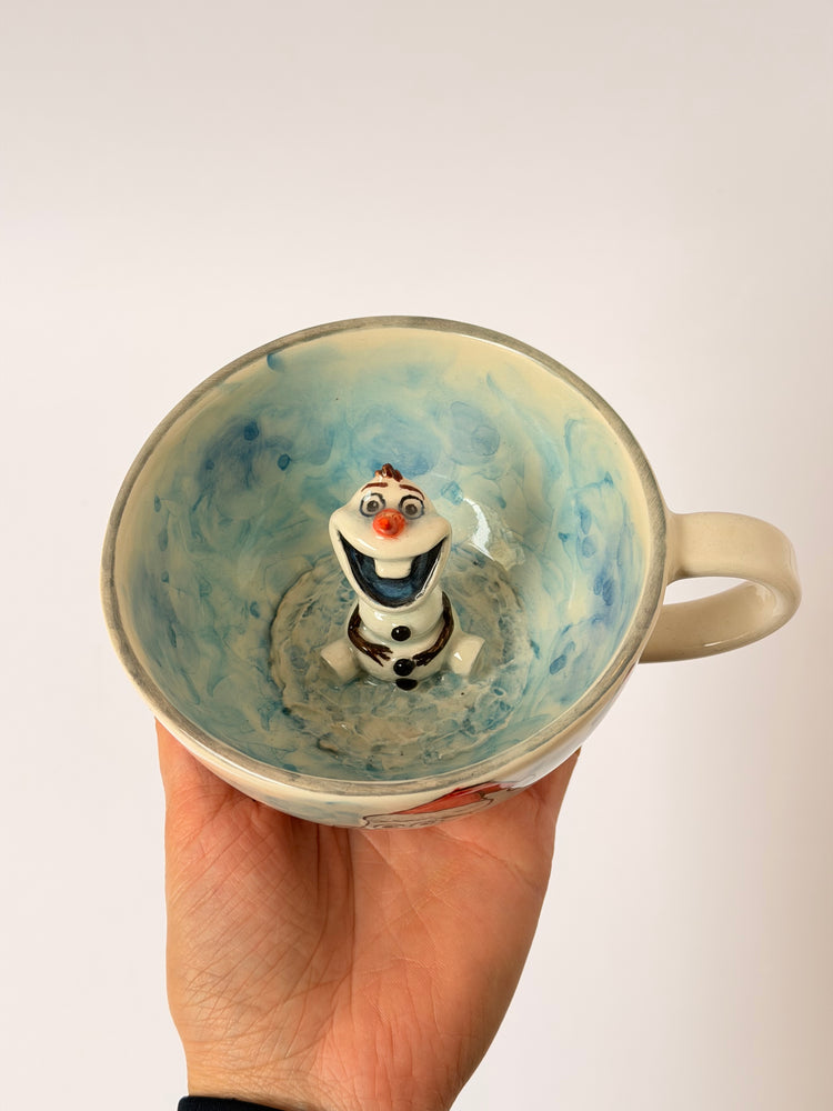 Snow man handmade ceramic mug