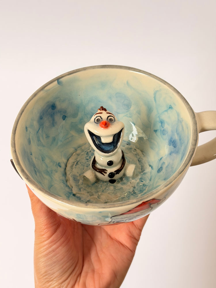 Snow man handmade ceramic mug