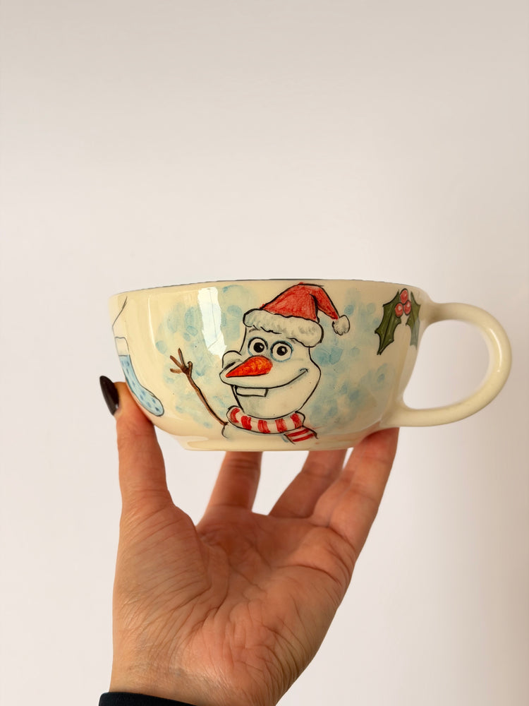 Snow man handmade ceramic mug